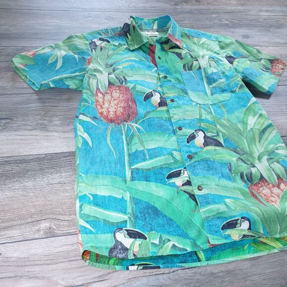 Hurley Men Hawaiian Shirt Classic Fit Medium Tropical Print Short Sleeve Skater - Picture 5 of 6
